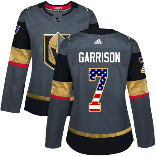 Adidas Golden Knights #7 Jason Garrison Grey Home Authentic USA Flag Women's Stitched NHL Jersey - Click Image to Close